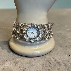 Crystal Rhinestone Bracelet Watch - Silver Tone